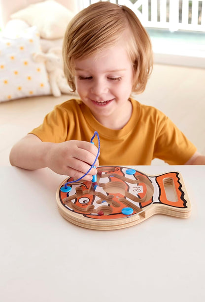 Hape Wooden Magnetic Maze Puzzle Choo Choo Tracks| Learning and Development Puzzle with Magnetic Wand for Toddlers