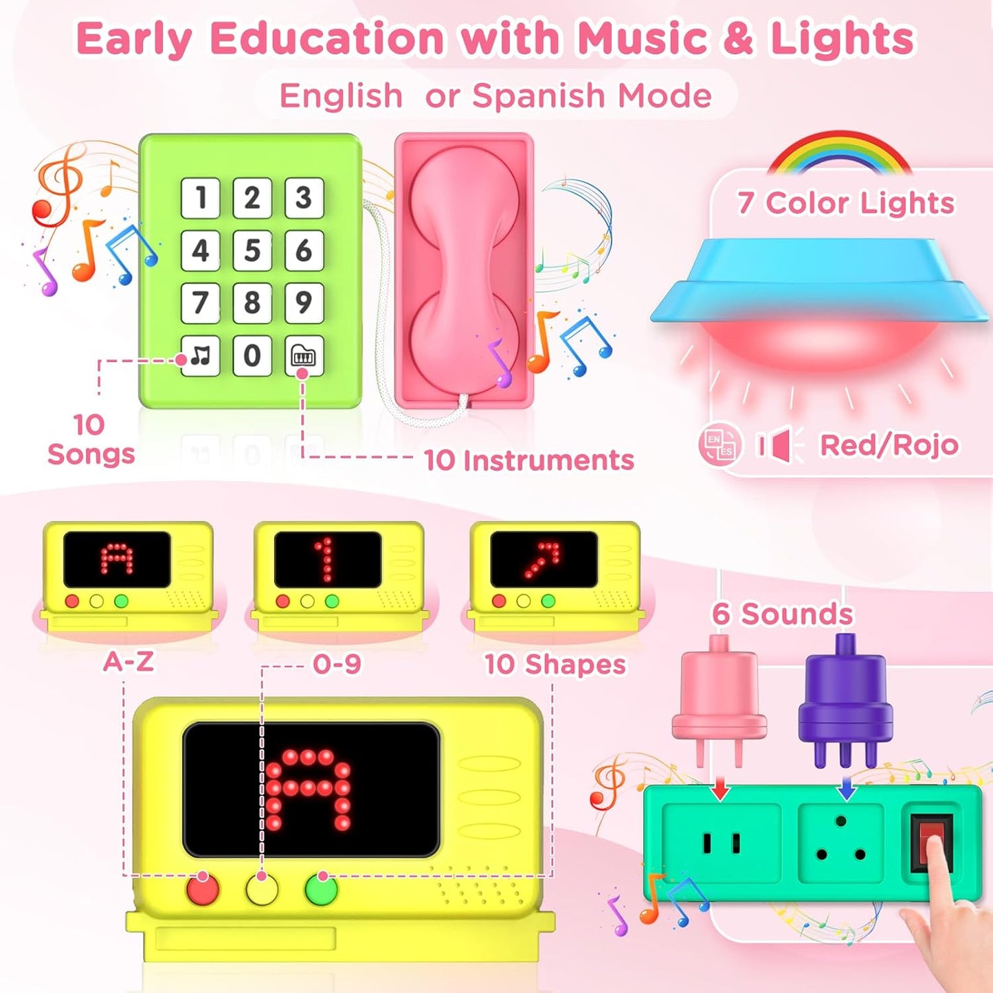 Toddler Toys for 1-2 Year Old Boy, Musical Montessori Busy Board, Early Educational Toy for Toddlers 1-3, Motor Skills Developmental Toy for 12-18 Month Age, Birthday Gift for 1+ Year Old Boy Girl