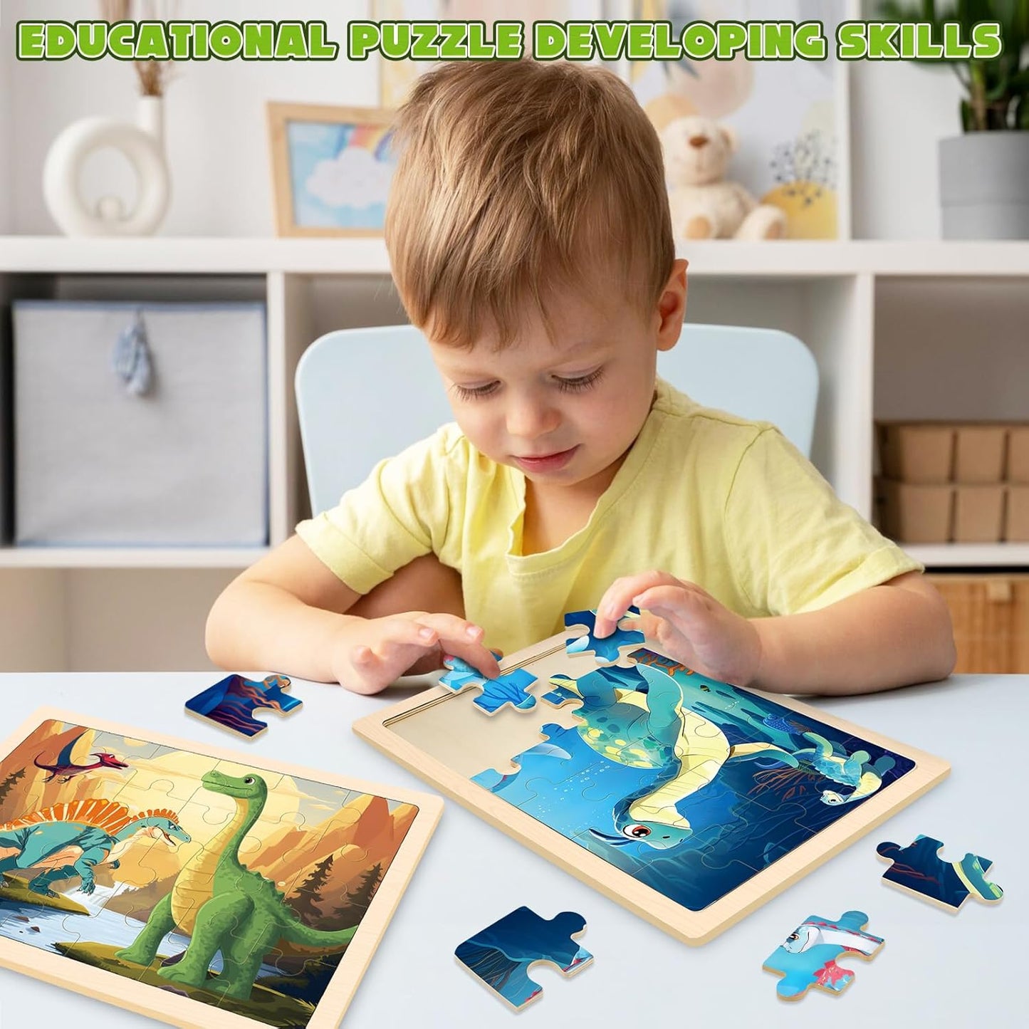Wooden Animals Puzzles for Kids Age 3 4 5 Year Old, 4 Pack 24 Pcs Montessori Toddler Jigsaw Puzzles for Girl boy Activities Preschool Learning Educational Birthday Gift Travel Autistic Wooden Toys