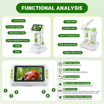 1600X Digital Microscope for Kids, Upgraded Portable Microscope with 4.0 inch HD Screen, 2-in-1 Desktop Handheld Miniscope Rechargeable Student Education Science Microscopes Gift for Kids