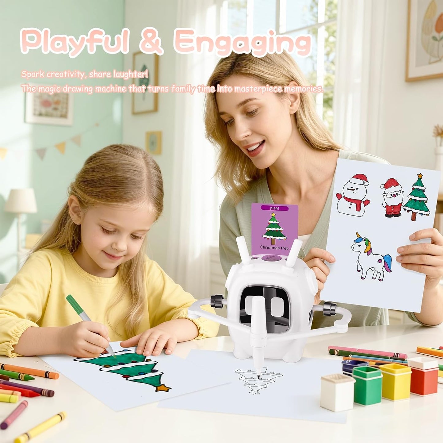 Drawing Robot for Kids with 192 Cards, Smart Robot Drawing Machine Toys for 3+ Year Old Boys and Girls, Interactive Painting Learning and Educational Toy Perfect for Birthday Chirstmas Party, White