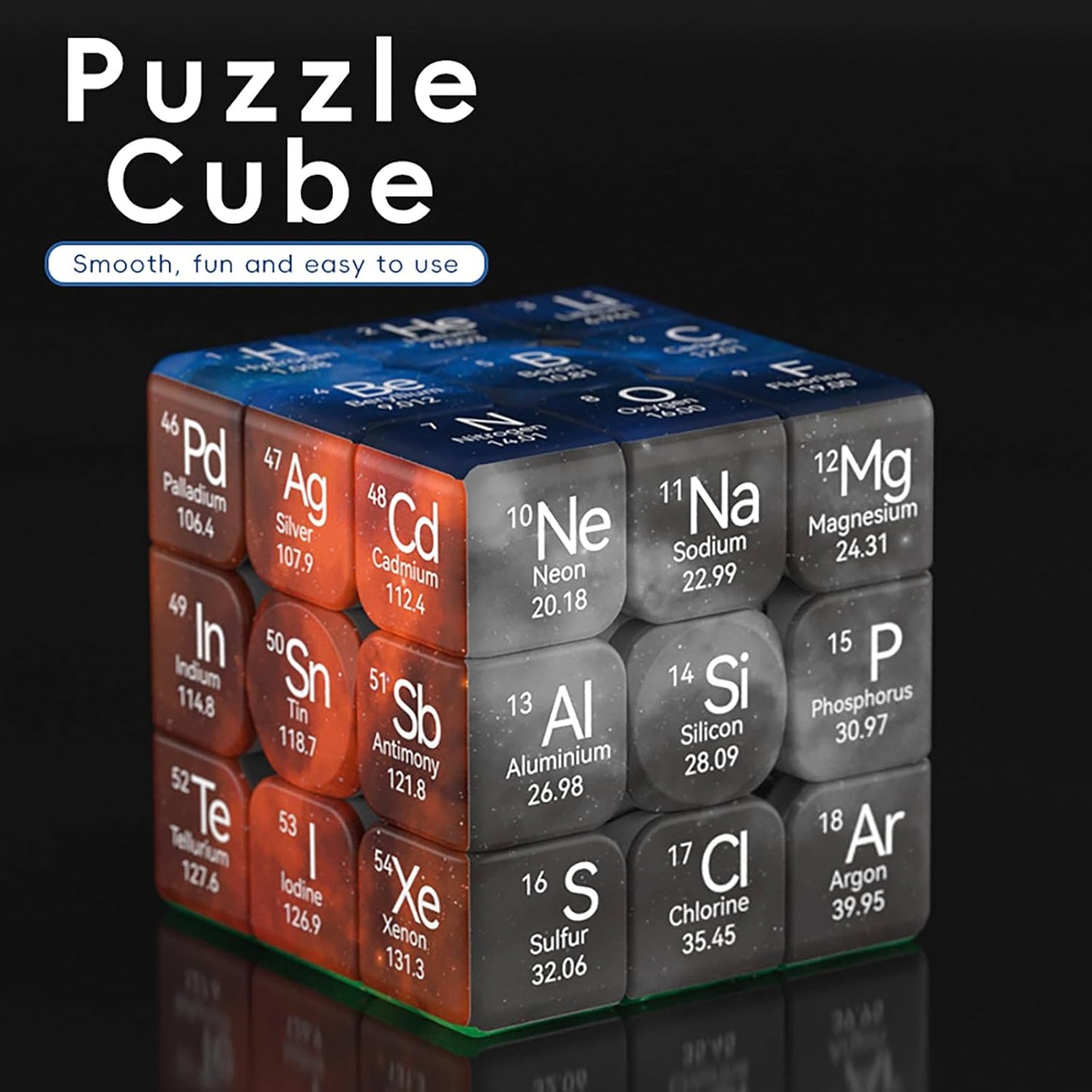 Periodic Table 3x3 Speed Cube, UV Printing Element Cube Magic Cube Educational Puzzles Toys for Kids,Beginners and Adults (Stickerless) Black