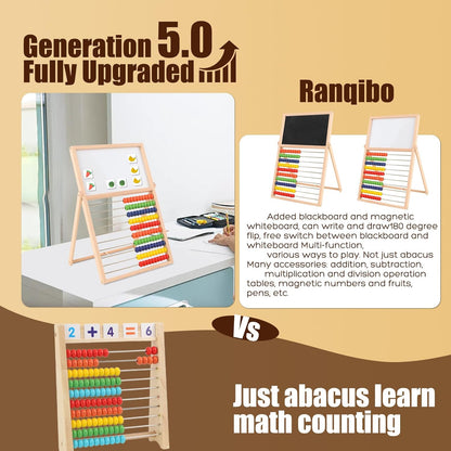 Wooden Abacus for Kids Math - Double-Sided Blackboard Whiteboard Magnetic Abacus with 100 Magnetic Number & Fruit Stickers - Educational Counting Games Kids Gift