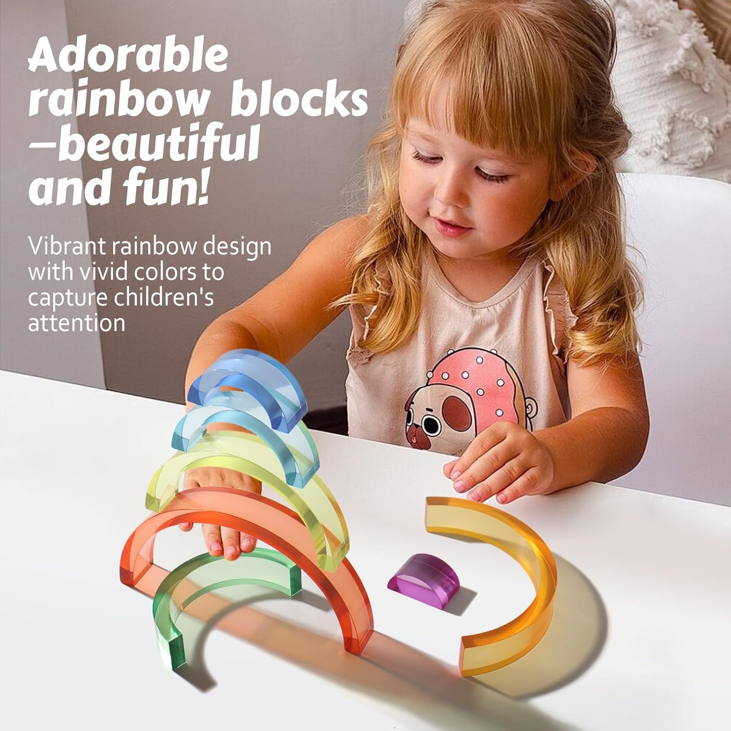 30 Pcs Mixed Acrylic Blocks Set - 10 Long (2.5x2.5x5CM) + 20 Cube (2.5x2.5x2.5CM) Rainbow Gem Blocks, Sensory Stacking Toy for 1 2 3 4 Years Old, Boys Girls Gift with Rich Building Possibilities