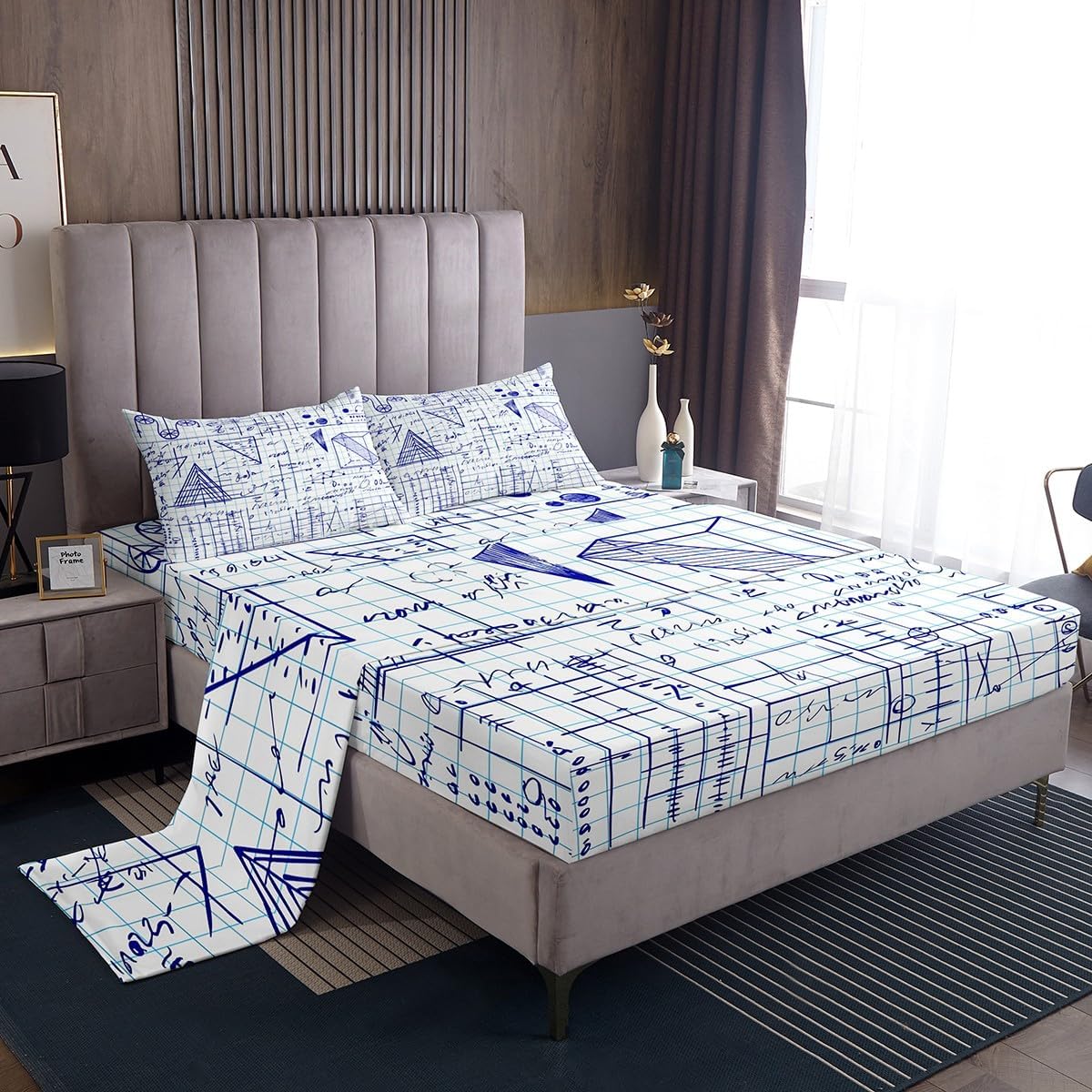 Erosebridal Science Theme Bed Sheets Set Full Size for Boys Girls Chemistry Periodic Table Print Sheet Set Chemical Subject Theme Sheets Teens Kids Math Science Atyle Fitted Sheet 4 Pcs