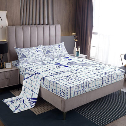 Erosebridal Science Theme Bed Sheets Set Full Size for Boys Girls Chemistry Periodic Table Print Sheet Set Chemical Subject Theme Sheets Teens Kids Math Science Atyle Fitted Sheet 4 Pcs