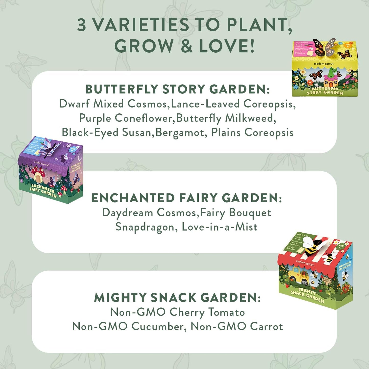 Modern Sprout Magical Minds Garden Kit - Seed Starter Kit for Kids w/Wooden Figurines, Wildflowers, Edible Plant Seeds & Crafting Fun - Kids Gardening Set for Learning & Play, Perfect Gardening Gift