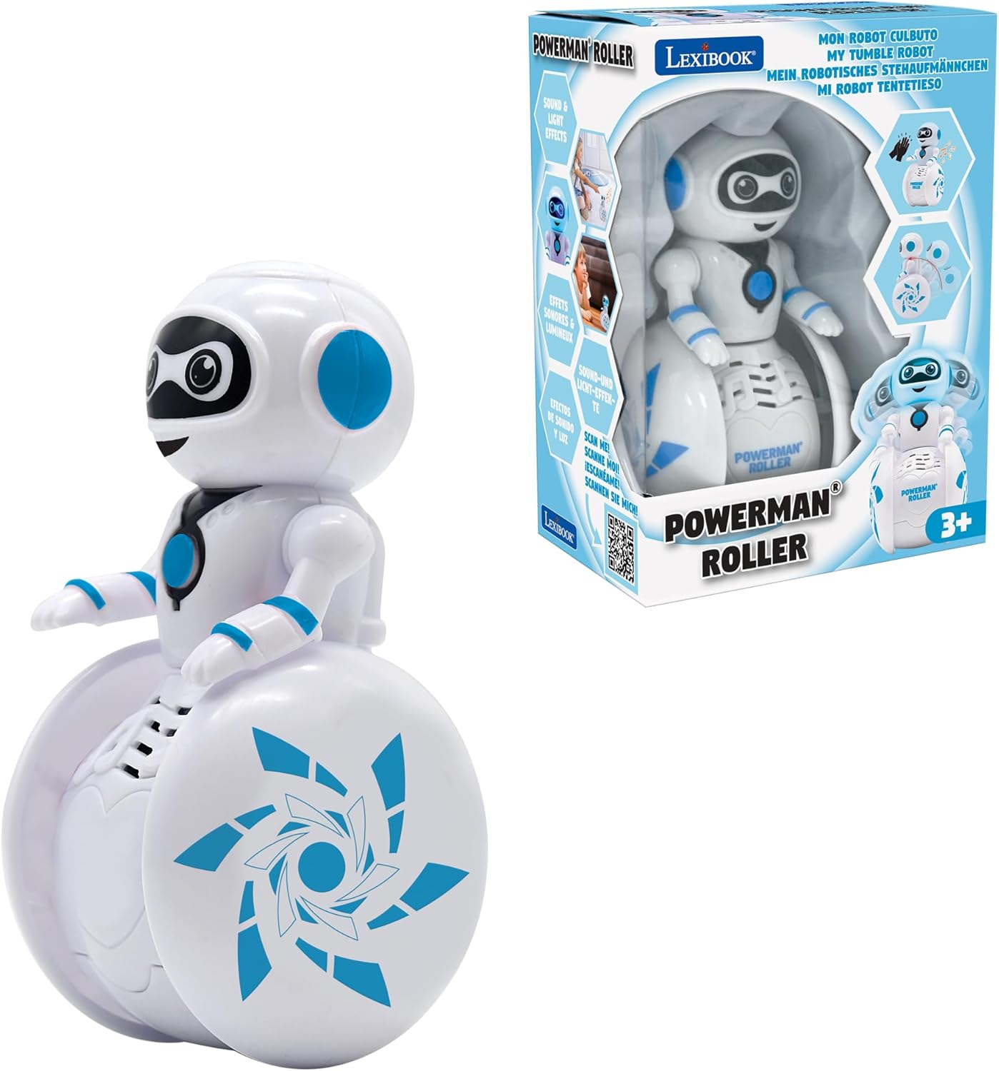 LEXiBOOK Powerman Max - Remote Control Walking Talking Toy Robot STEM Programmable Dances Sings Telling 10,000 Stories 300+ Learning Quiz Shooting Discs and Voice Repeat for Kids 4+ - ROB80EN, White