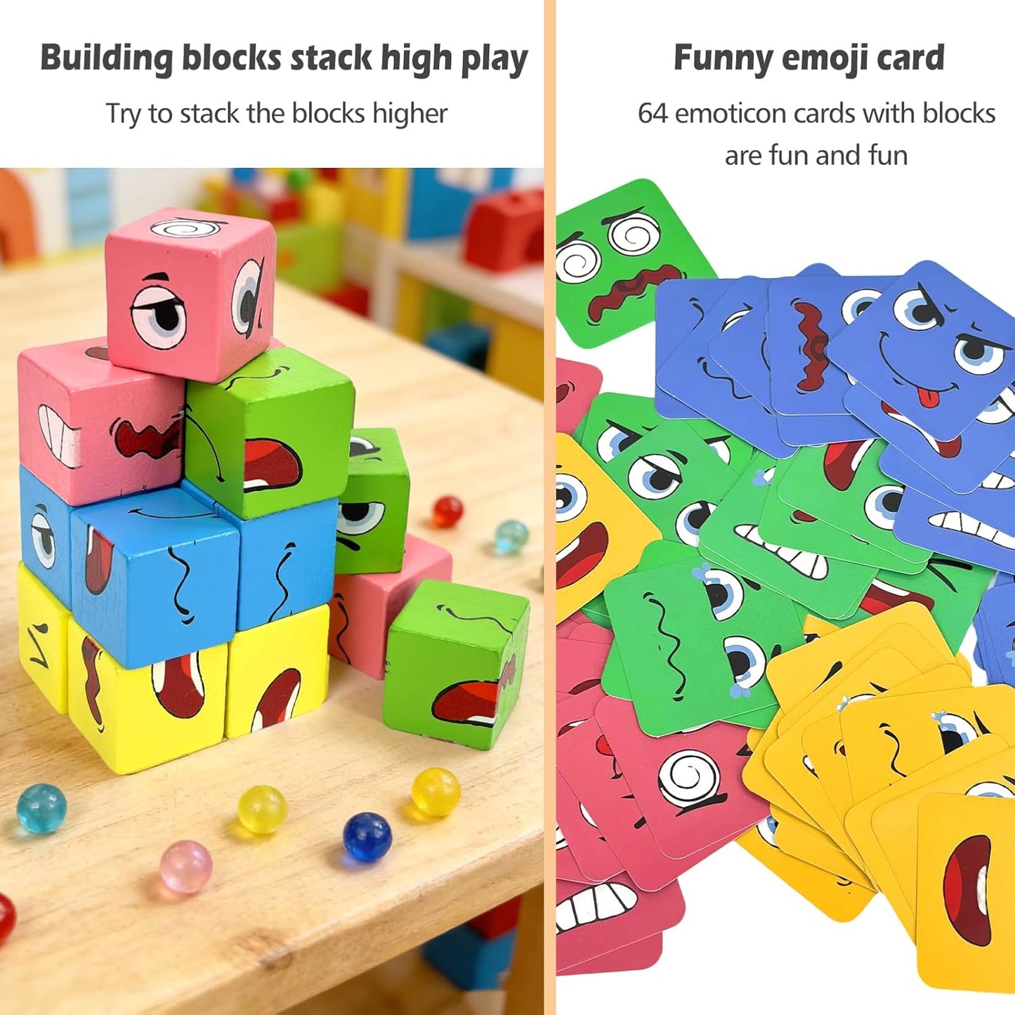 Wooden Face Changing Magic Cube Game, Montessori Puzzle Game for Kids Educational Face Changing Cubes