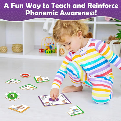 Torlam Phonics Puzzle, Rhyming Games Phonics Games Flash Cards for Kids Toddler, Learn to Read Spelling Reading Sight Words, Long Vowel Silent E Site Words for Preschool Kindergarten Homeschool