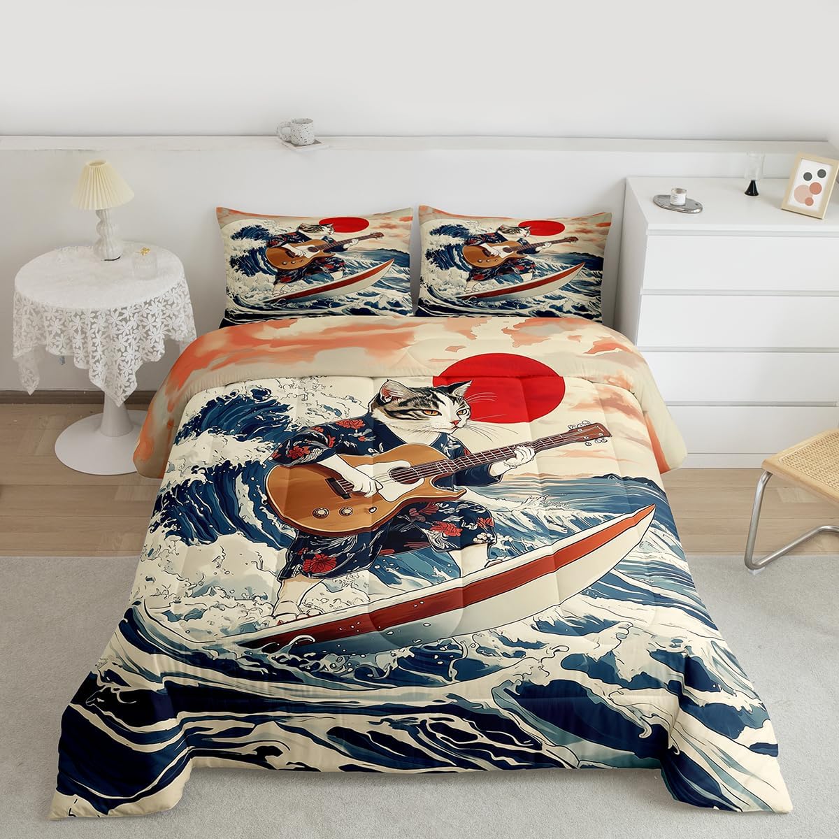Erosebridal Drum Kit 3D Print Kids Comforter Sets Rock Music Themed Full Bedding Set for Boys Girls Musical Pattern Comforter Set,Colorful Retro Style Quilt Duvet 3 Pcs