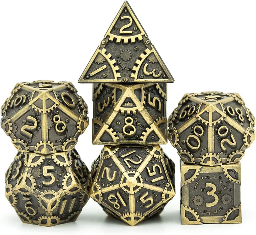 UDIXI Steampunk Metal Dice Set, 7 Die Polyhedral DND Dice Set for D&D Role Playing Game and Math Teaching (Ancient Copper)