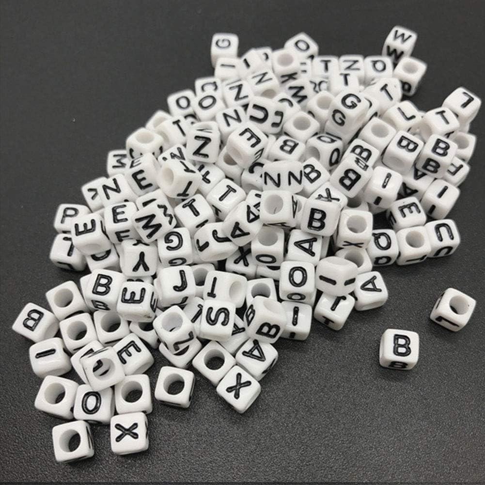 DAHI 400PCS Cube Letter Beads 8mm Alphabet Bead Colorful A-Z Acrylic Letter Beads for Jewelry Making (Color White 8x8mm)