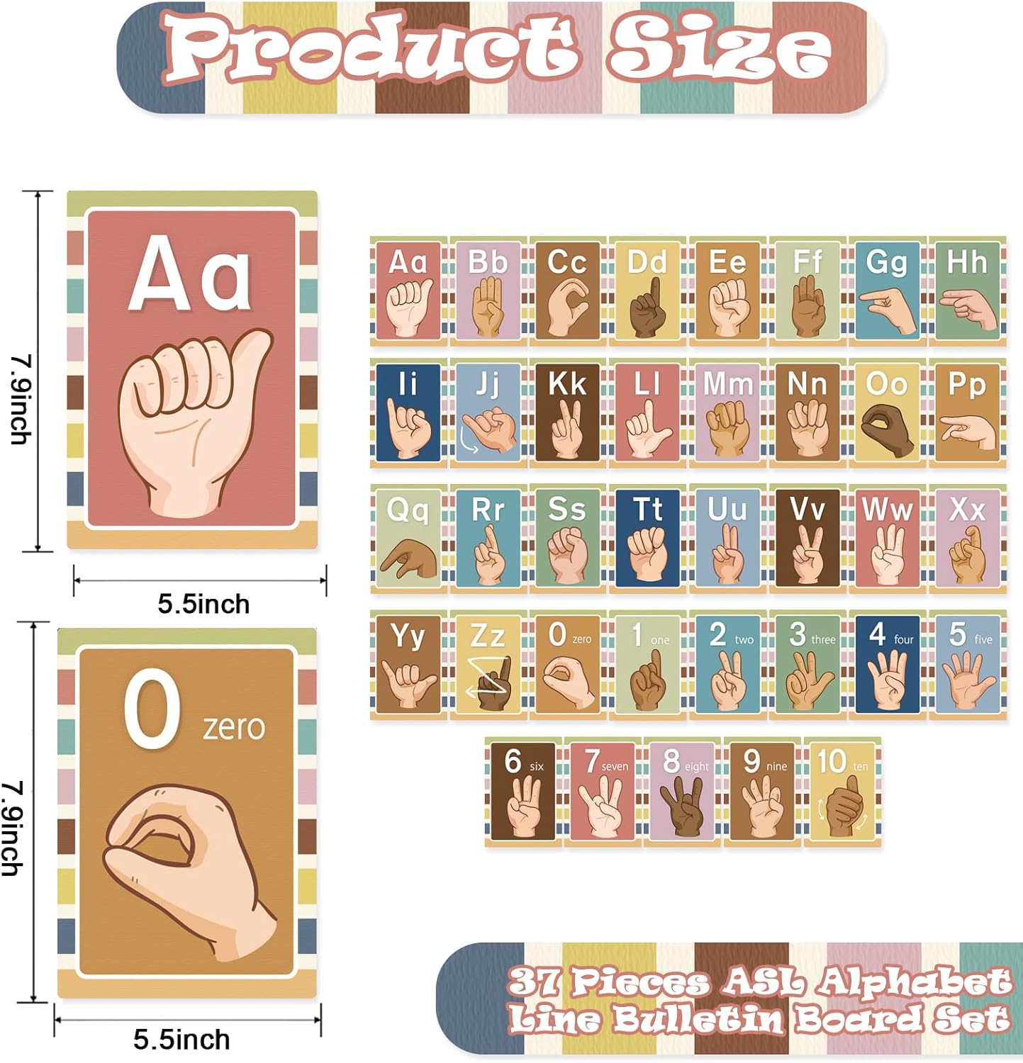Sign Language Bulletin Board Alphabet - 37 ASL Alphabet Learning ABC Alphabet Poster Classroom Decorative Card Set Kindergarten/Elementary/Homeschool Supplies