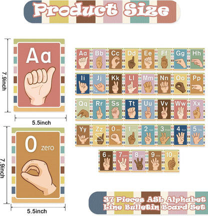 Sign Language Bulletin Board Alphabet - 37 ASL Alphabet Learning ABC Alphabet Poster Classroom Decorative Card Set Kindergarten/Elementary/Homeschool Supplies
