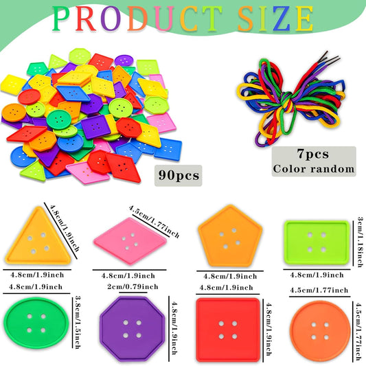 90 Pieces Big Bright Craft Buttons Plastic Assorted Vivid Button Colors Geometric Shaped Buttons Colorful Large Beads Button Lacing Threading for Arts DIY Crafts Projects