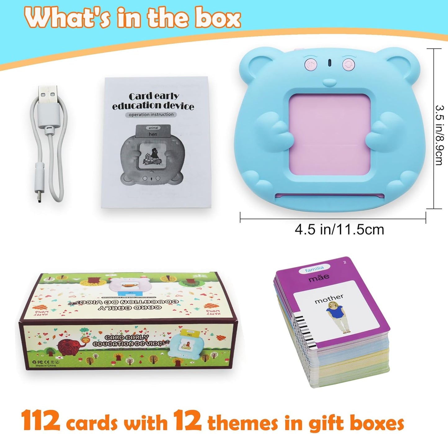 Spanish & English 510 Words Alphabet Bilingual Talking Flash Cards for 3-8 Years Toddlers, Pocket Speech Buddy Therapy Autism Toys, Educational Learning Interactive Toy for Boys Girls Kids Gifts Blue