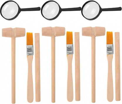 Archaeological Excavation Tools for Kids: 3 Sets Dinosaur Fossil Digging Kits with Mini Hammer Chisel Brush Scraper and Magnifier Science Kits for Dino Eggs and Gem Dig