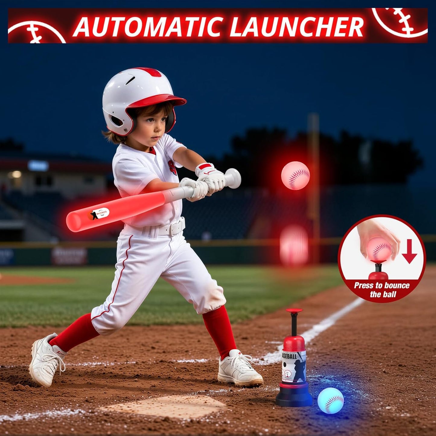 Wee Wonders 4 in 1 T-Ball Sets for Kids 3-5 with Toss and Catch Ball, Toddler Baseball with Auto Pitching Machine/6 Balls, Outdoor Sport Toys Gifts for Boys Girls