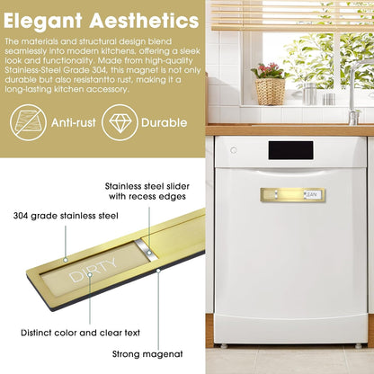 Clean Dirty Magnet for Dishwasher, Premium Stainless Steel, Dirty/Clean Speckled Design, Durable Magnet & Clear Indicators with Extra Tape (Silvery-Gray-01)