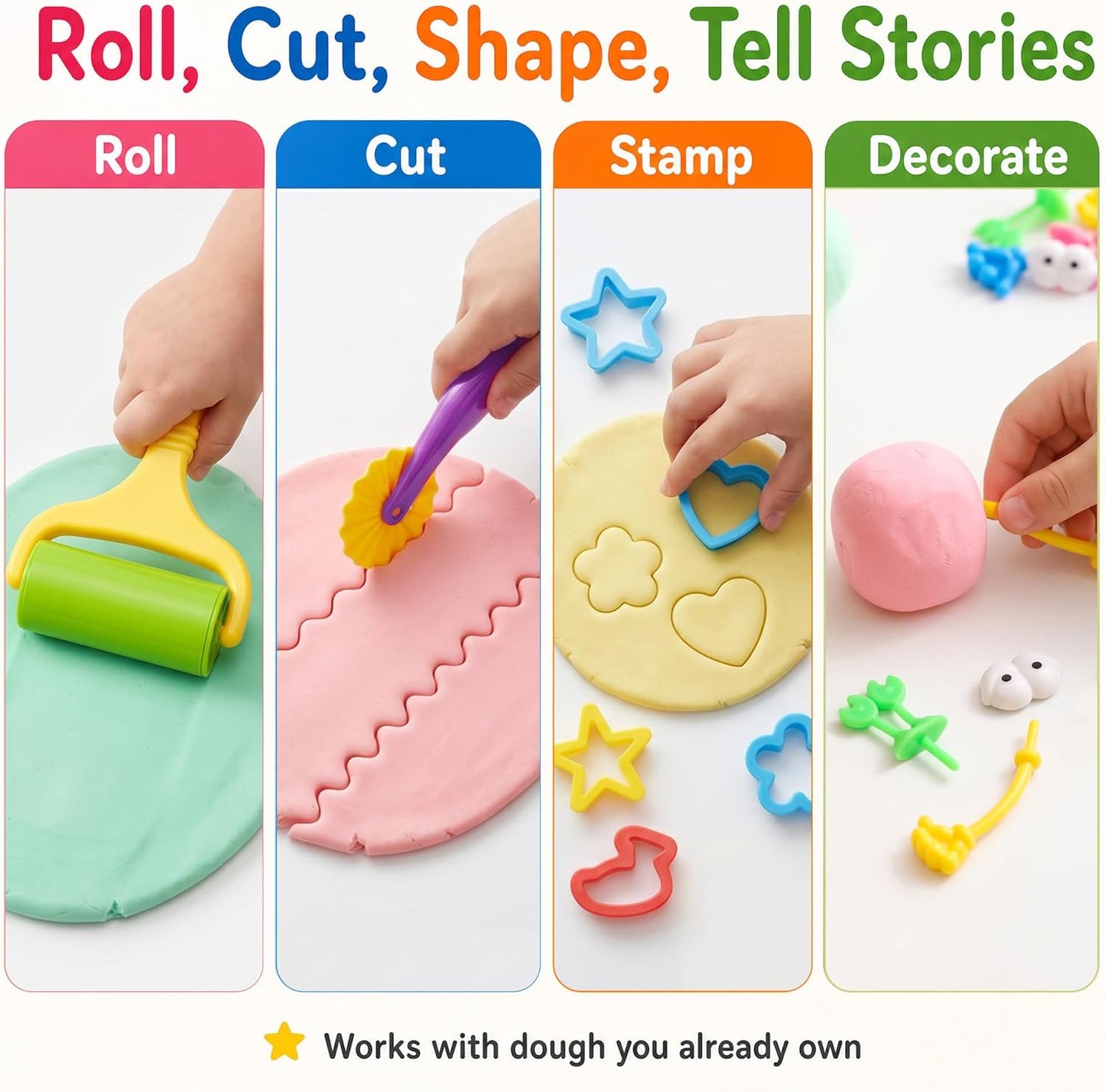 Dough Tools Set for Kids Ages 2-4, 25pc Creative Play Accessories with Molds and Cutters, Non-Toxic Modeling Clay Toys for Toddlers Sensory Activities