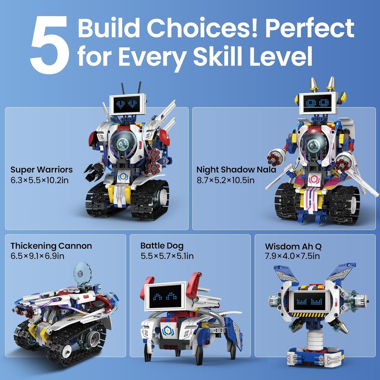HPROMOT 5-in-1 STEM Robot Building Kit for Kids Ages 6-16, Remote & App Controlled, Rechargeable Engineering Learning DIY Coding Toy, Educational Building Blocks Gift for Girls & Boys (603 PCS)