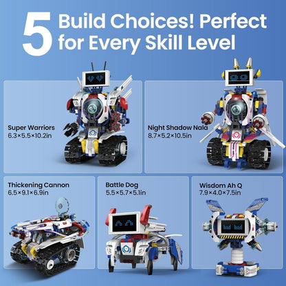 HPROMOT 5-in-1 STEM Robot Building Kit for Kids Ages 6-16, Remote & App Controlled, Rechargeable Engineering Learning DIY Coding Toy, Educational Building Blocks Gift for Girls & Boys (603 PCS)