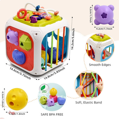 AiTuiTui Baby Sensory Montessori Activity Toys for 1 2 Year Old Boy Girl, Early Learning Develop Shape Sorter Cube with Soft Textured Balls for Infants Toddler Birthday or Easter Gifts