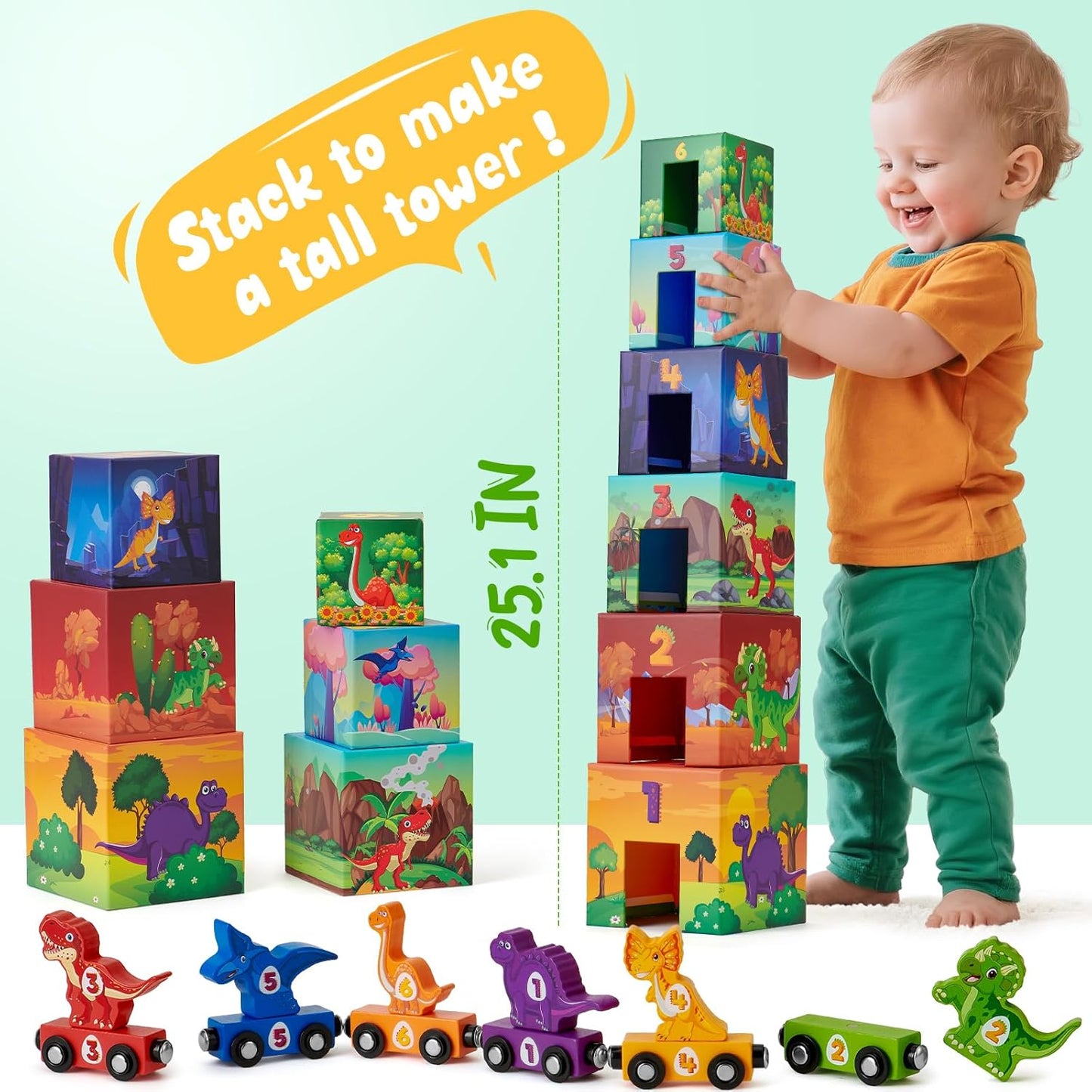 Atoylink Toddler Sorting and Stacking Toys with Magnetic Wooden Cars & Community Helpers, Baby Number Blocks Nesting Boxes Preschool Learning Montessori Toys for 1 2 3 Year Old Boys Girls Gift