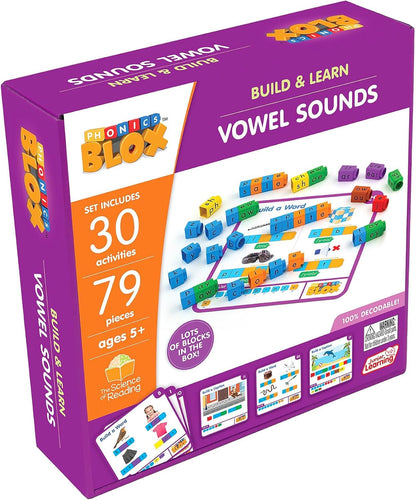 Junior Learning: Rainbow Phonics Blox: Vowel Sounds - Phase 5 - Build & Learn, 30 Activity Cards, Color Coded Blocks, Reading Development, Kids 5+