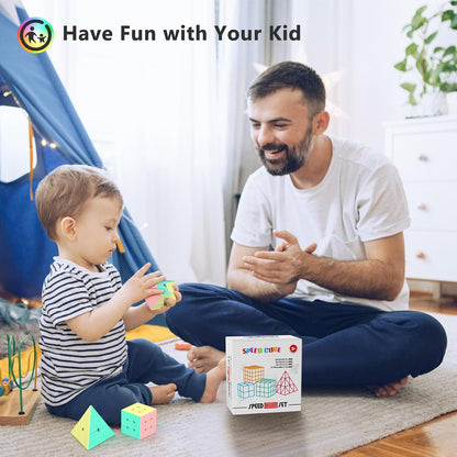 Vdealen Speed Cube Set, Puzzle Cube Bundle of 2x2x2 3x3x3 4x4x4 Pyramid Magic Cube Set, Birthday Party Christmas Stocking Stuffers Gift for Kids Teens Adults(Stickerless)