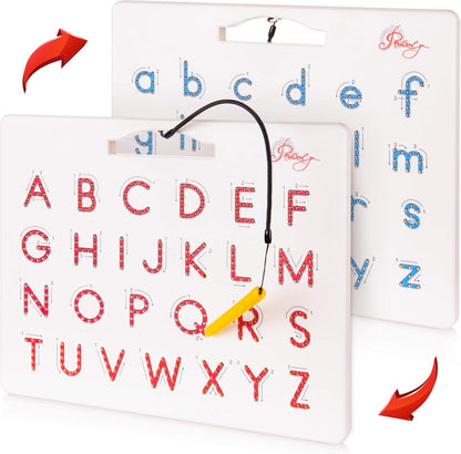 Povitrulya Magnetic Alphabet Tracing Board - double-sided upper & lower case Magnetic Drawing Board, ABC magnets for learn to write with magnetic pen, STEM toy letters learning, good for homeschooling