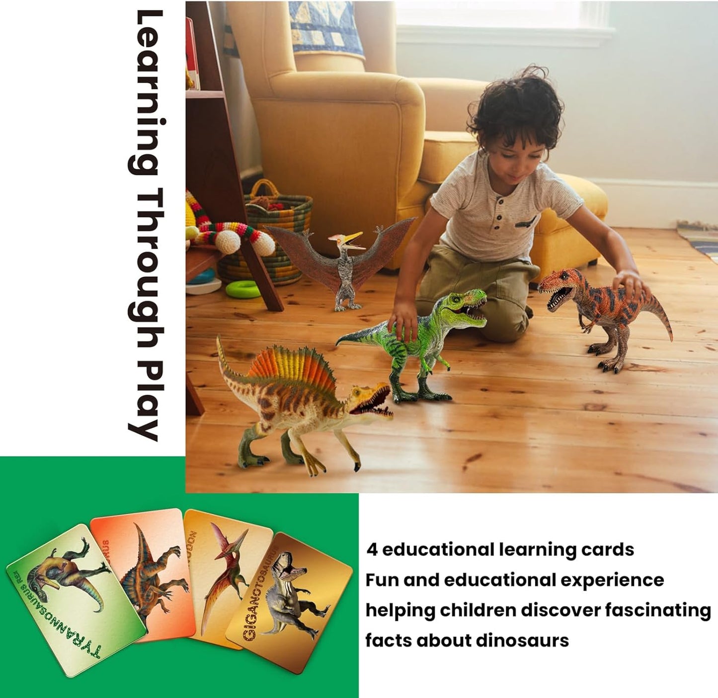 Zippytots 4 PCS Large Dinosaur Toys for Kids 3-5 Realistic Dinosaur Figures with Movable Parts & Learning Cards- Big Dino Toys for Kids 5-7 Ideal Gift for Toddlers Boys Girls Ages 3+