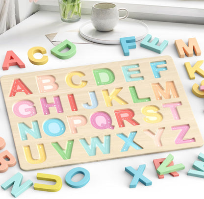 Zeoddler Alphabet Puzzles, ABC Preschool Learning Toys, Wooden Toys for Toddlers, Alphabet Shape Puzzles for Kids, Gift for Girls Boys