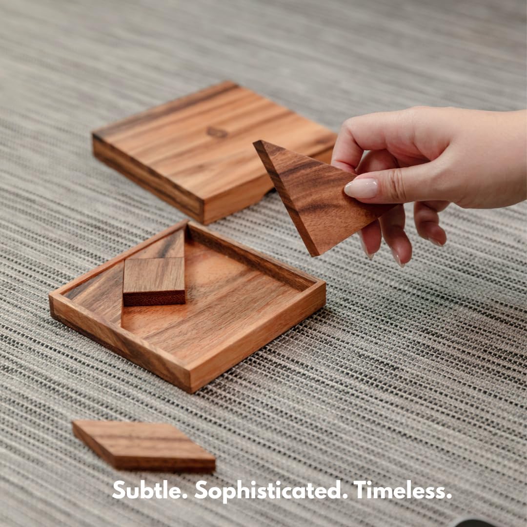 Premium Tangram Board Set – 7‑Piece Adult Geometry Puzzle, Executive Desk Brain Teaser, Minimalist Display Tray, Luxury Gift for Men & Women