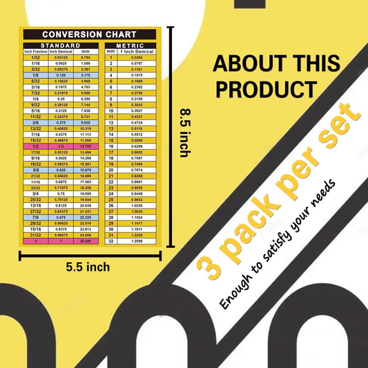 3 Pack Conversion Chart Stickers Fraction-Decimal to Metric Conversion Chart Stickers 5.5 x 8.5 Inch Waterproof Vinyl MM to Inches Conversion Chart Toolbox Sticker, Engineer, Mechanic Decals