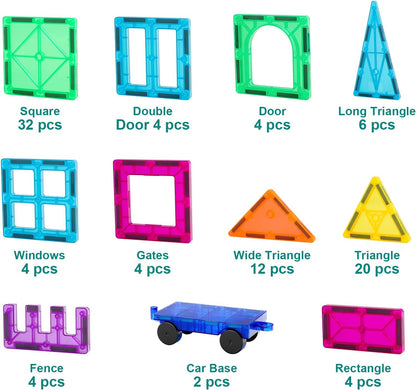 Magnetic Tiles, 96PCS Magnetic Block Toddler Toys with 2 Cars, 3D Clear Magnet Building Tiles Set, STEM Educational Toys for Kids 3-9 Years