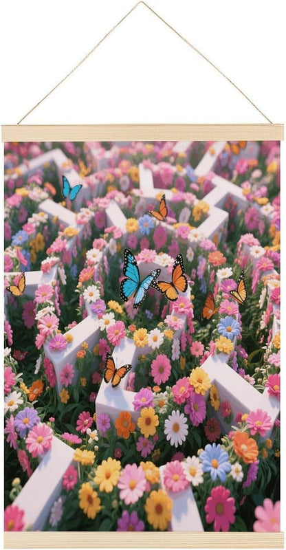 Flower Maze Magnetic Poster Hanger Frame Wood Pictures Frame Painting 23.6x15.7 Inch Canvas Art Decorative Painting for Photos Pictures Maps Scrolls Prints