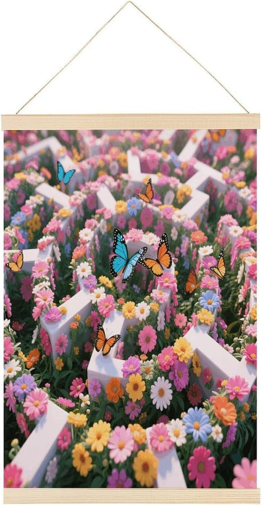 Flower Maze Magnetic Poster Hanger Frame Wood Pictures Frame Painting 23.6x15.7 Inch Canvas Art Decorative Painting for Photos Pictures Maps Scrolls Prints