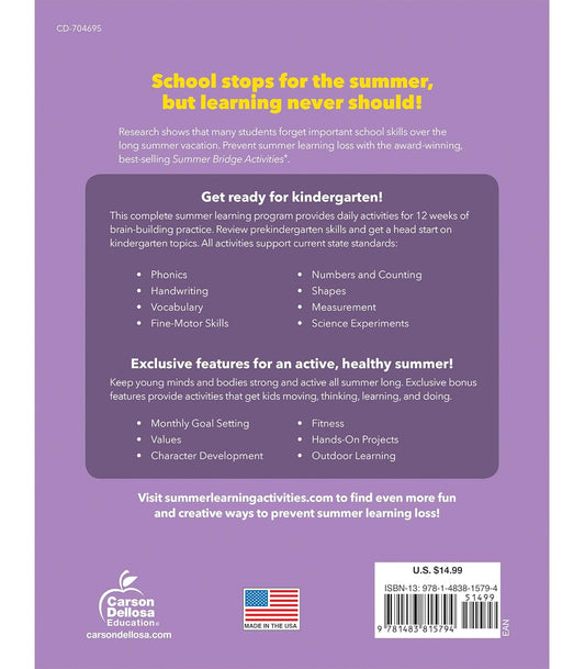 Summer Bridge Activities Preschool to Kindergarten Workbook, Activity Book Ages 4-6 With Math, Phonics, Handwriting Practice, Fitness, Flash Cards, Stickers, and More (Volume 1)