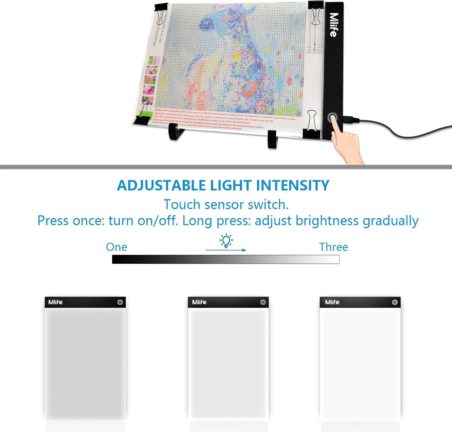 Mlife B4 LED Light Pad Kit - Upgraded Diamond Art Painting Light Box Dimmable Tracing Light Board, Sketching, Animation, Drawing Light Box with 4 Fasten Clips and Metal Stand