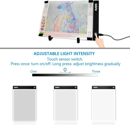 Mlife B4 LED Light Pad Kit - Upgraded Diamond Art Painting Light Box Dimmable Tracing Light Board, Sketching, Animation, Drawing Light Box with 4 Fasten Clips and Metal Stand