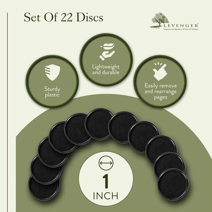 Levenger Circa Discs Binder Rings for Discbound Notebooks System, 22 Pack, Black, 2-Inch