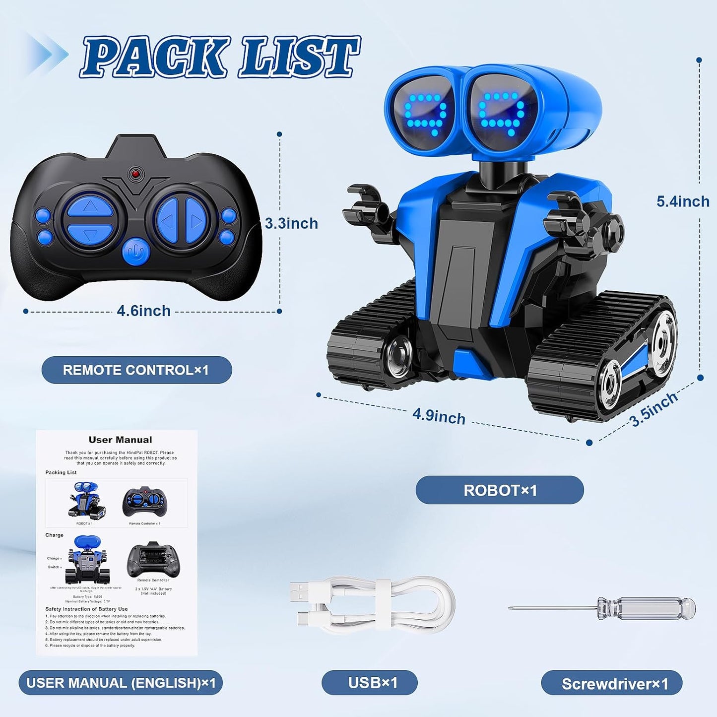 MindPal Robot Toys Rechargeable RC Robots for Kids with LED Eyes Auto-Demonstration Dance & Sing Remote Control Emo Robots for Boys Girls, Camouflage Blue