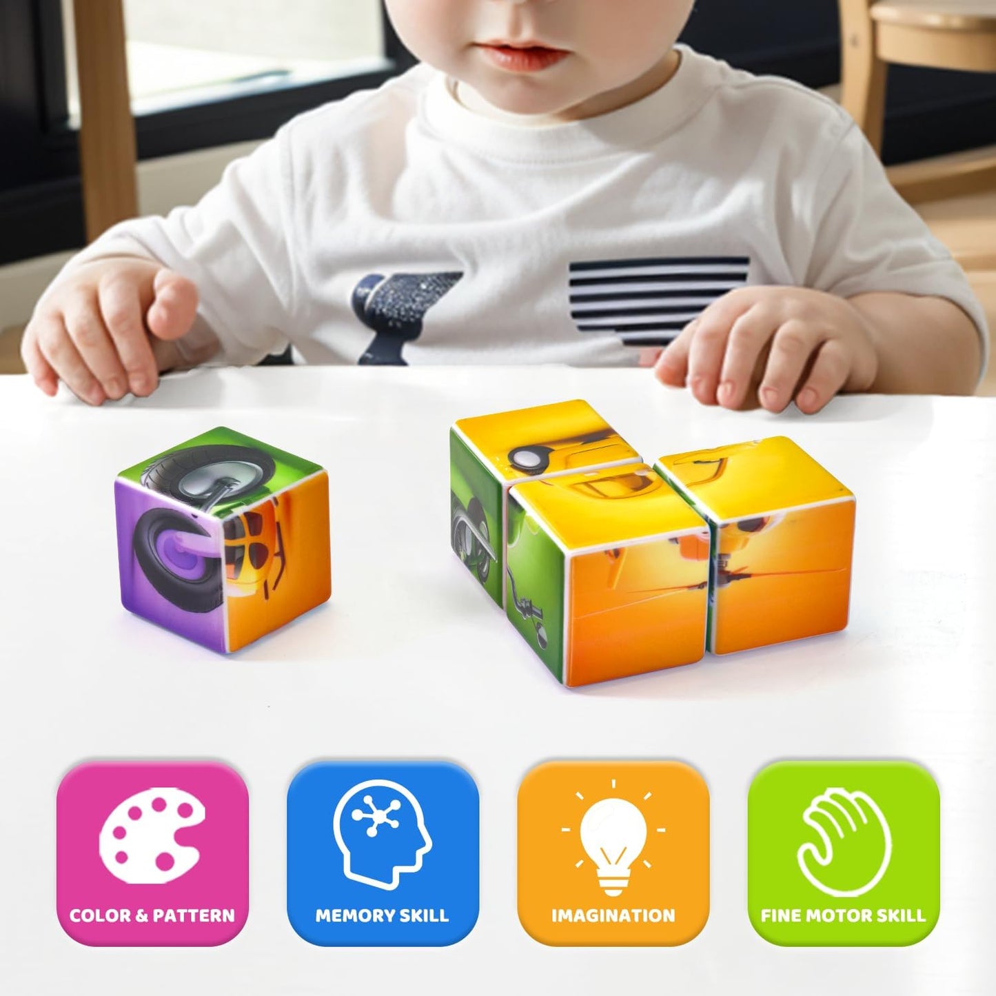 Pairez Toys Random 4 Sets of Magnetic Blocks for Toddlers, 4 Packs Total 16 PCS & 24 Patterns, Magnetic Puzzles for Kids 1-3, Preschool Learning Classroom Must Haves Puzzle Toys