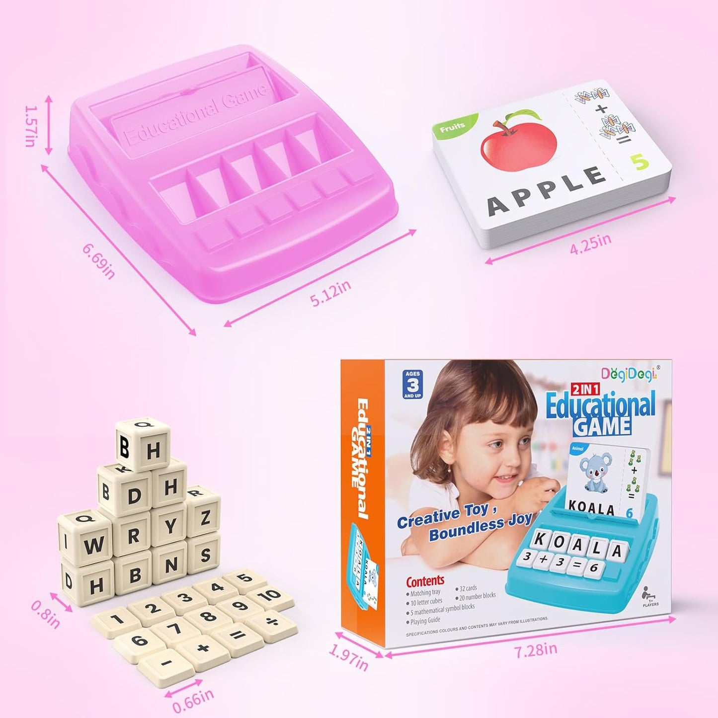 Matching Letter Games for Kids Ages 4-8,Learning & Education Toys for Preschool Boys Girls Spelling/Reading/Math Learning/Word Recognition,Birthday Gifts Educational Toys for Kindergarten Kids, Purple