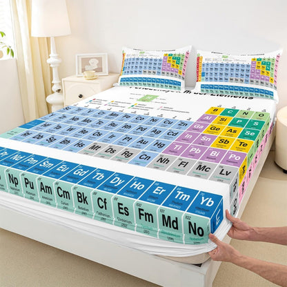 Kids Periodic Table of Elements Bed Sheet Set Educational Fitted Sheet for Kids Boys Girls Teens Study Bedding Set Chemistry Bed Cover 2Pcs Twin Size