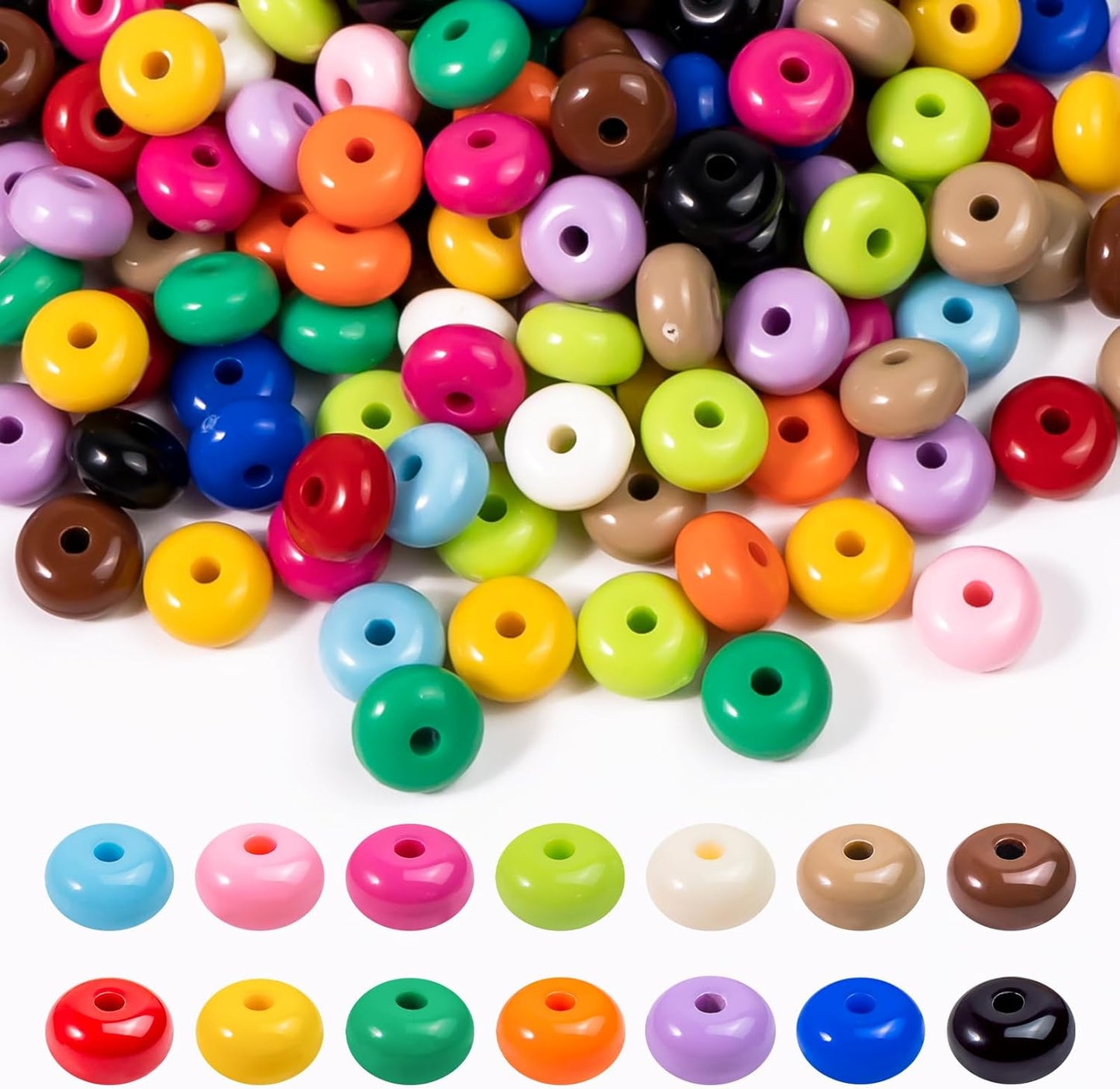 500PCS 8mm Acrylic Lentil Beads, White Abacus Beads Loose Beads for Crafts, Acrylic Spacer Beads for Jewelry Bracelet Necklace Making, Beads for Pens Charms Crafts, Small