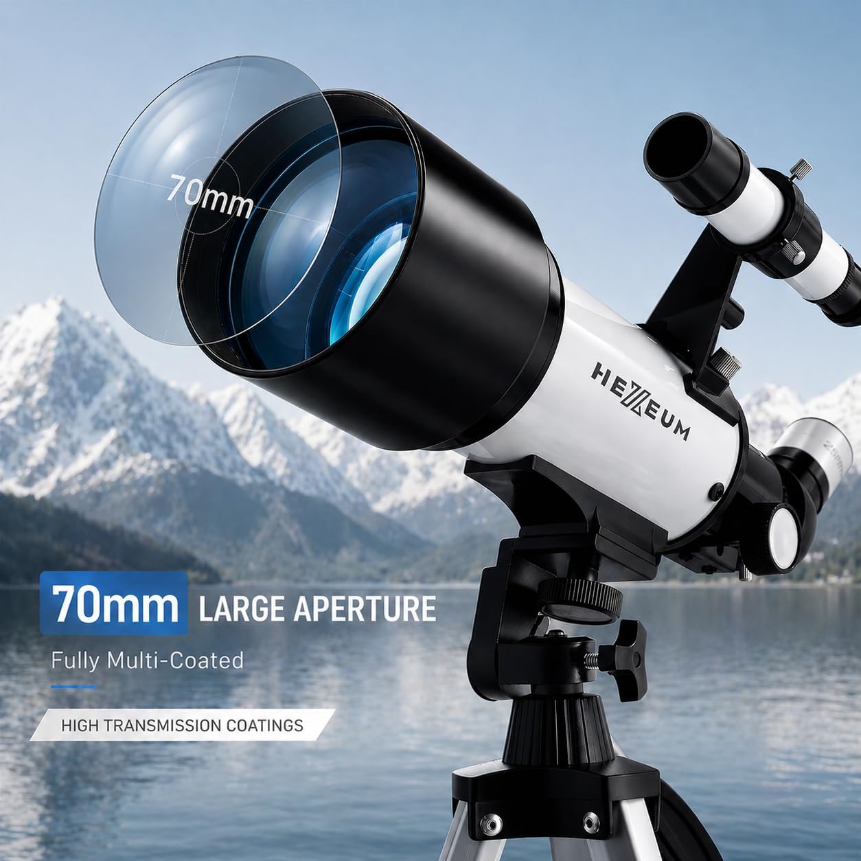 Koolpte Telescope 70mm Aperture 500mm - for Kids & Adults Astronomical Refracting Telescopes AZ Mount Fully Multi-Coated Optics, with Diagonal Mirror Phone Adapter, Carrying Bag, Wireless Remote Black