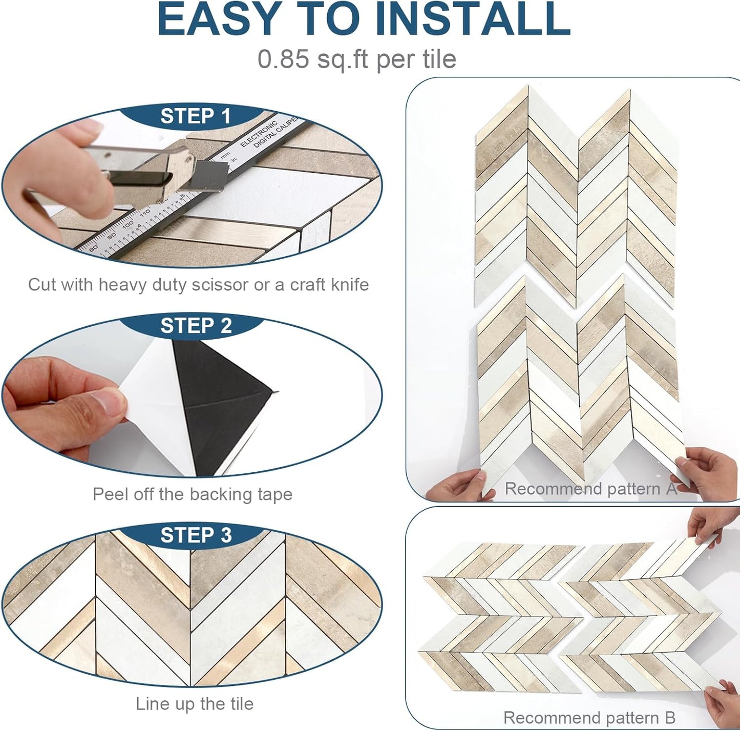 Yipscazo 10 Sheets Herringbone Backsplash Peel and Stick Tile, Marble Calacata Mixed Metal Gold PVC Stick on Backsplash for Kitchen, Waterproof Self Adhesive Wall Tile for Bathroom